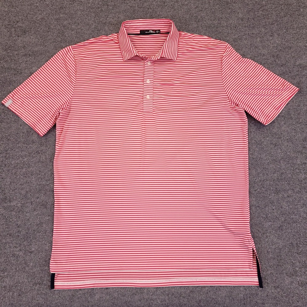 RLX Ralph Lauren Golf Polo Shirt Mens XL REd White Striped Performance Stretch